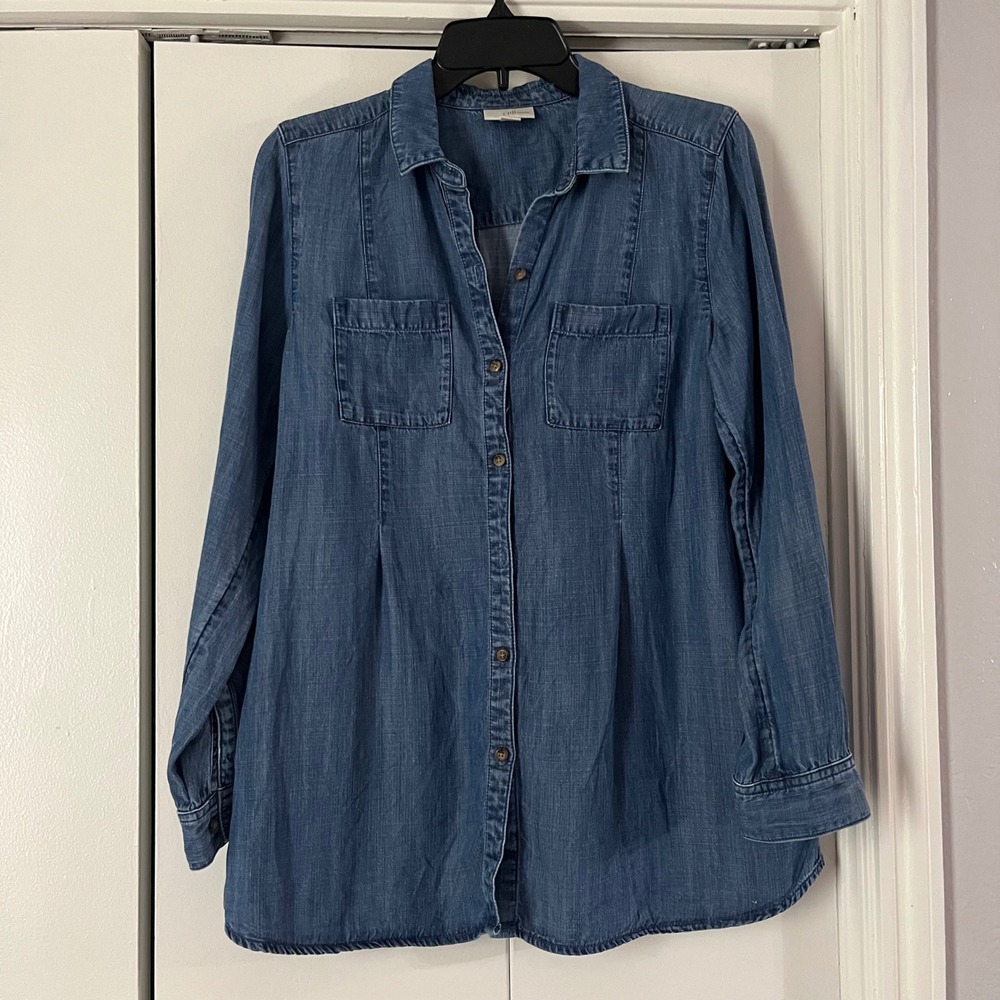 J. Jill Denim Blue Long Sleeve Button Down Shirt Medium Wash Womens Small